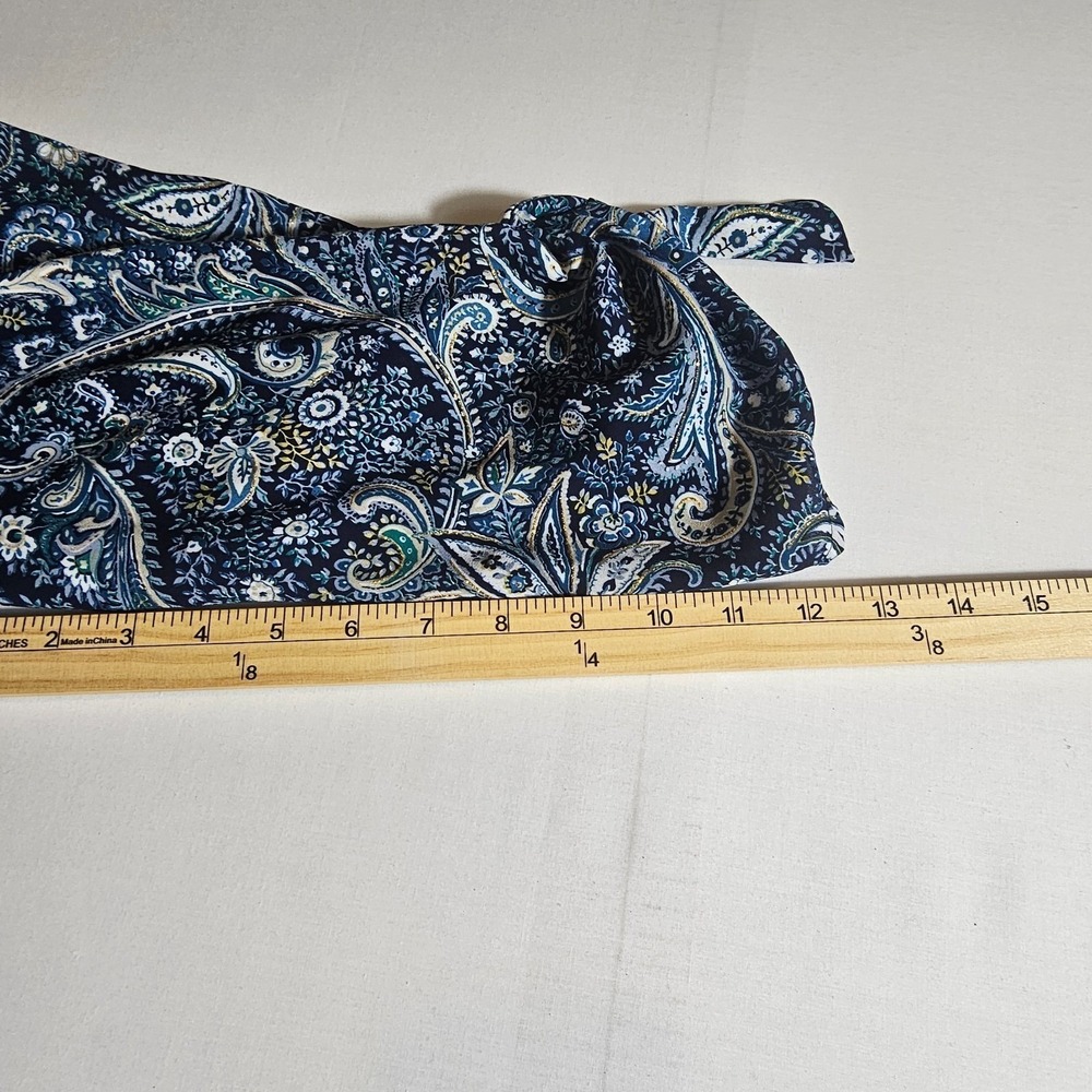 Westport Women's Off Shoulder Boho Peasant Top BLue Paisley Tie Sleeve Size L - Picture 9 of 10